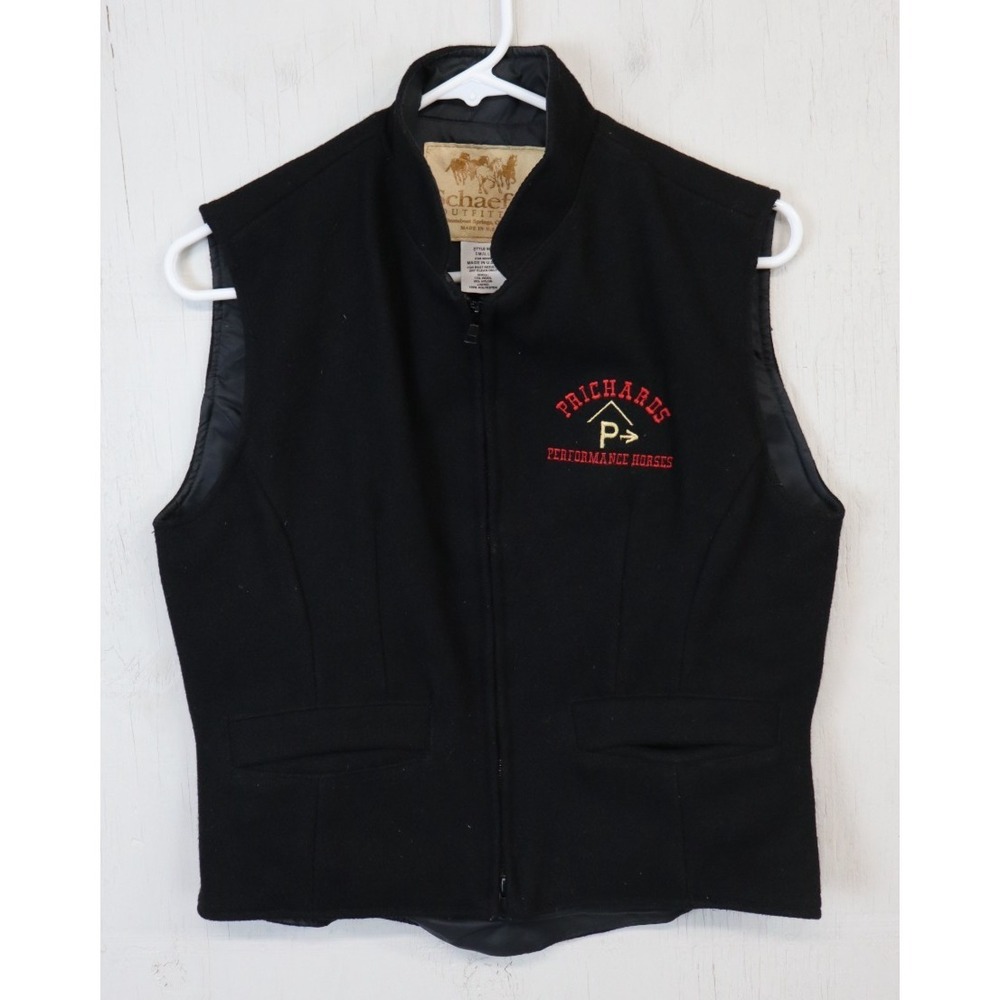 Schaefer Outfitter Vest‎ Mens Size S Black Wool Blend Western Cinch Back